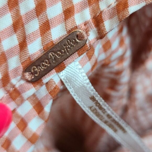 Free People West Side Tie Orange Gingham Check Seersucker Taper Leg Cropped Pant - Picture 11 of 12